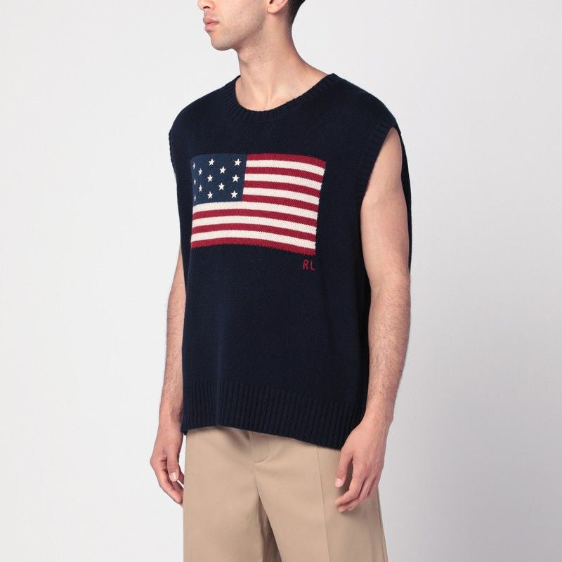 POLO  Big Fit Crew Neck Gilet with Intarsia Flag-OSI