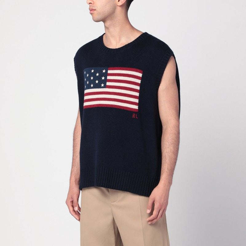 POLO  Big Fit Crew Neck Gilet with Intarsia Flag-OSI