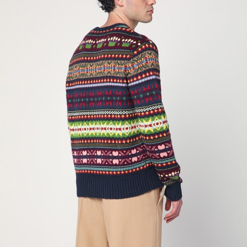 POLO  Multicolored Crew Neck Sweater with Intarsia - Men’s Fashion Wear-OSI