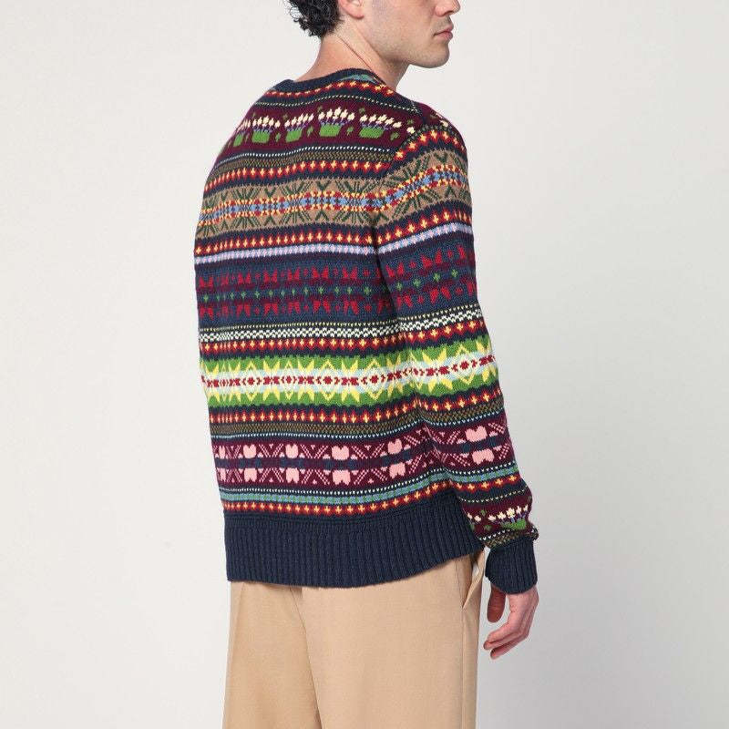 POLO  Multicolored Crew Neck Sweater with Intarsia - Men’s Fashion Wear-OSI