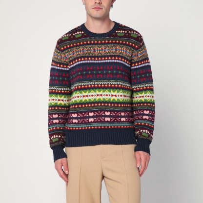 POLO  Multicolored Crew Neck Sweater with Intarsia - Men’s Fashion Wear-OSI