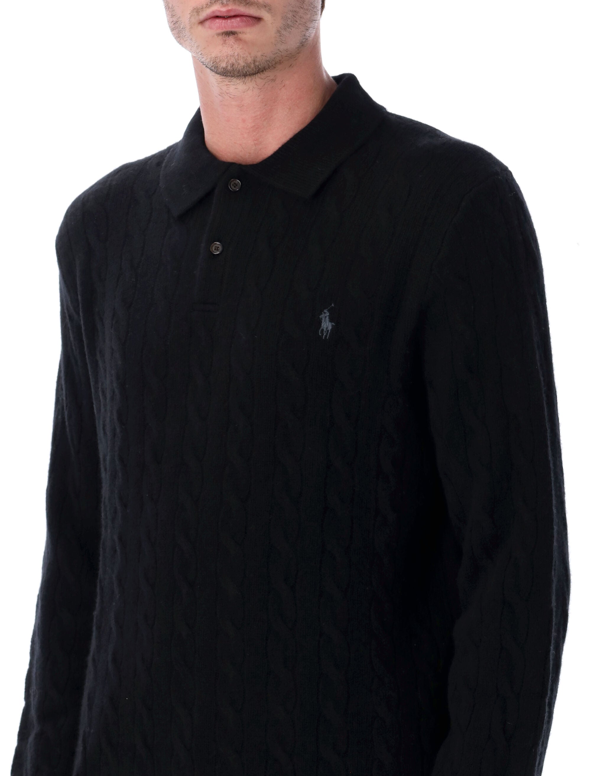 POLO  Men's Cable Knit Polo Sweater-OSI