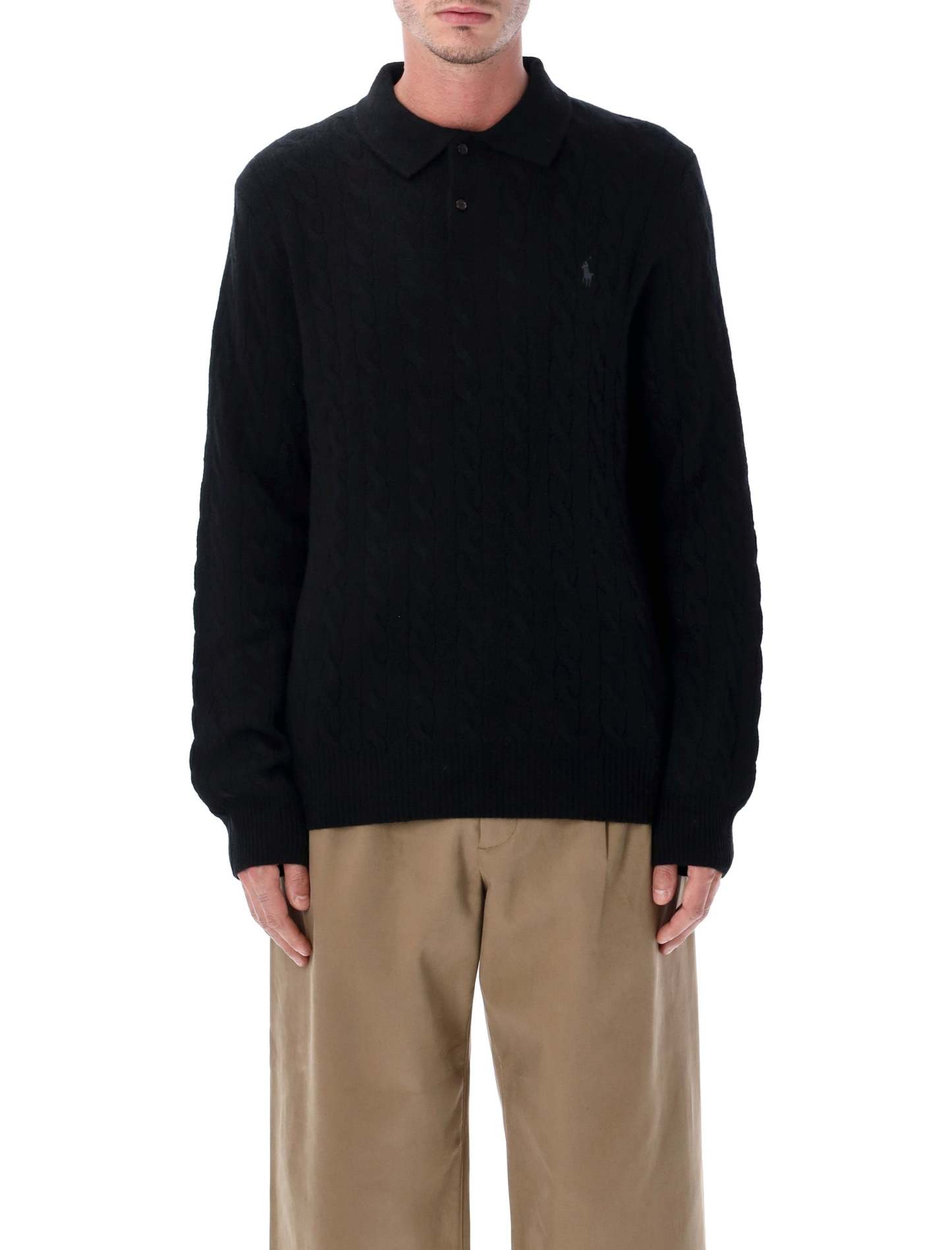 POLO  Men's Cable Knit Polo Sweater-OSI