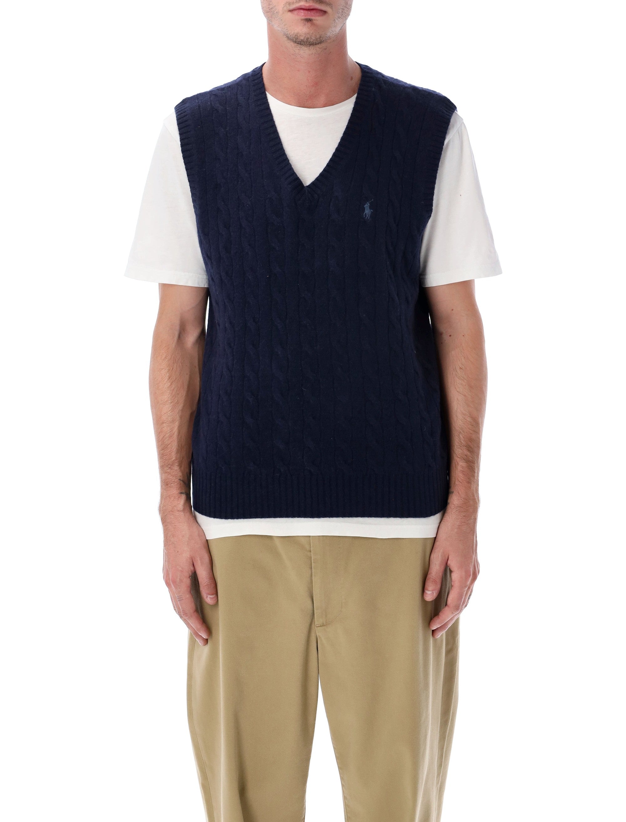 POLO  Classic Cable-Knit Cashmere Sleeveless Jumper-OSI