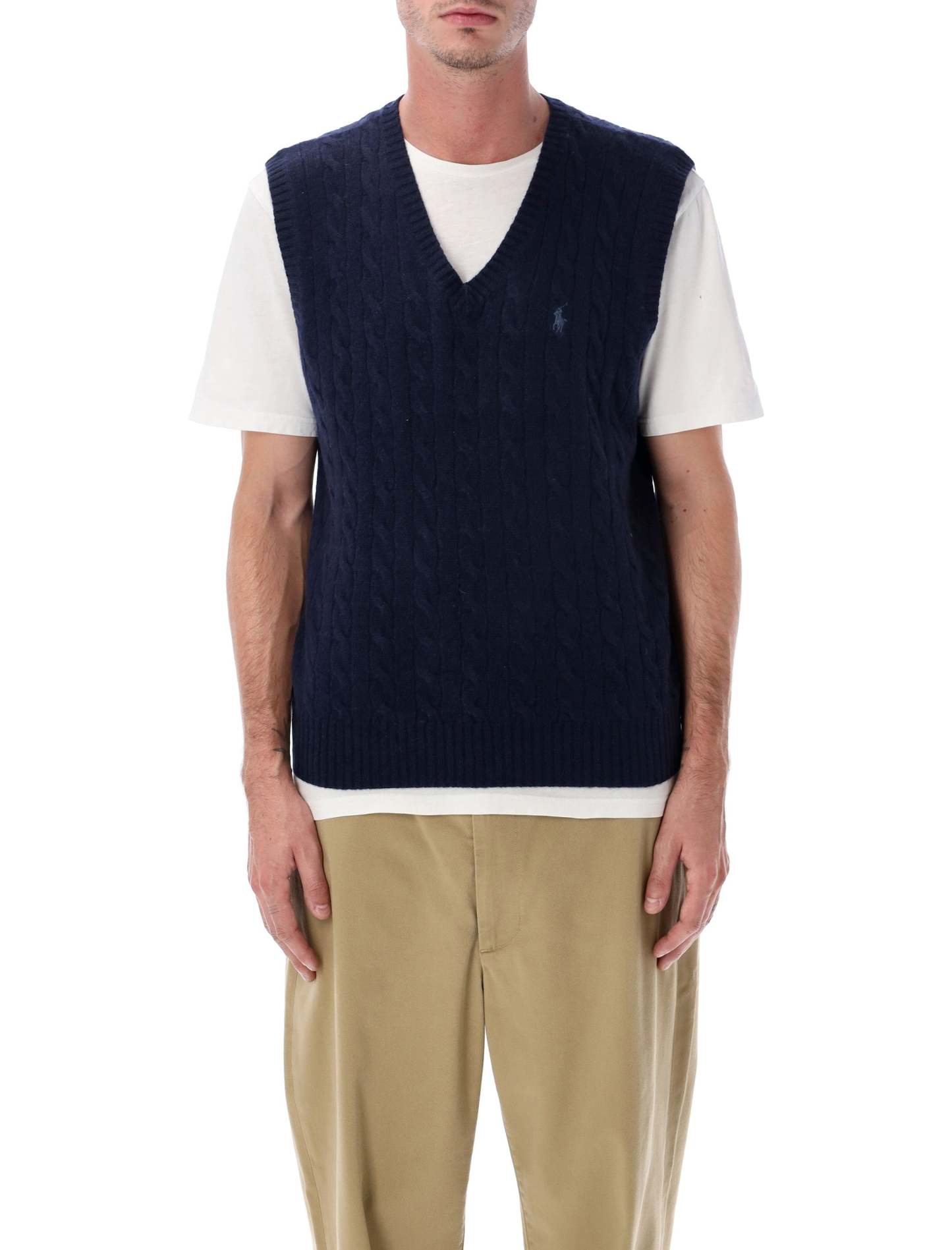 POLO  Classic Cable-Knit Cashmere Sleeveless Jumper-OSI