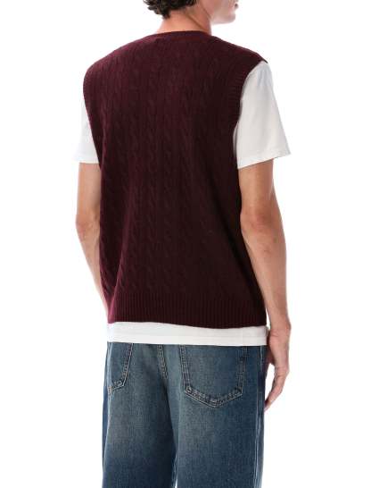 POLO  Cable-Knit Cashmere Sleeveless Jumper with V-Neck-OSI