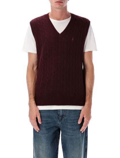 POLO  Cable-Knit Cashmere Sleeveless Jumper with V-Neck-OSI