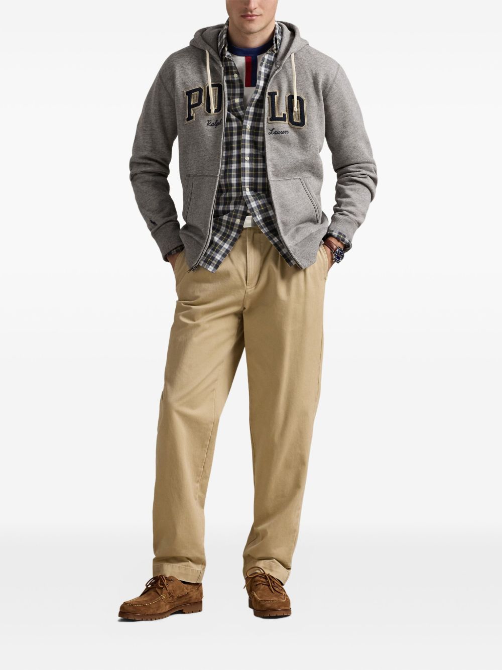 POLO  Men's Zip-Up Hoodie with Drawstring Hood and Appliqué-OSI