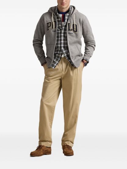 POLO  Men's Zip-Up Hoodie with Drawstring Hood and Appliqué-OSI
