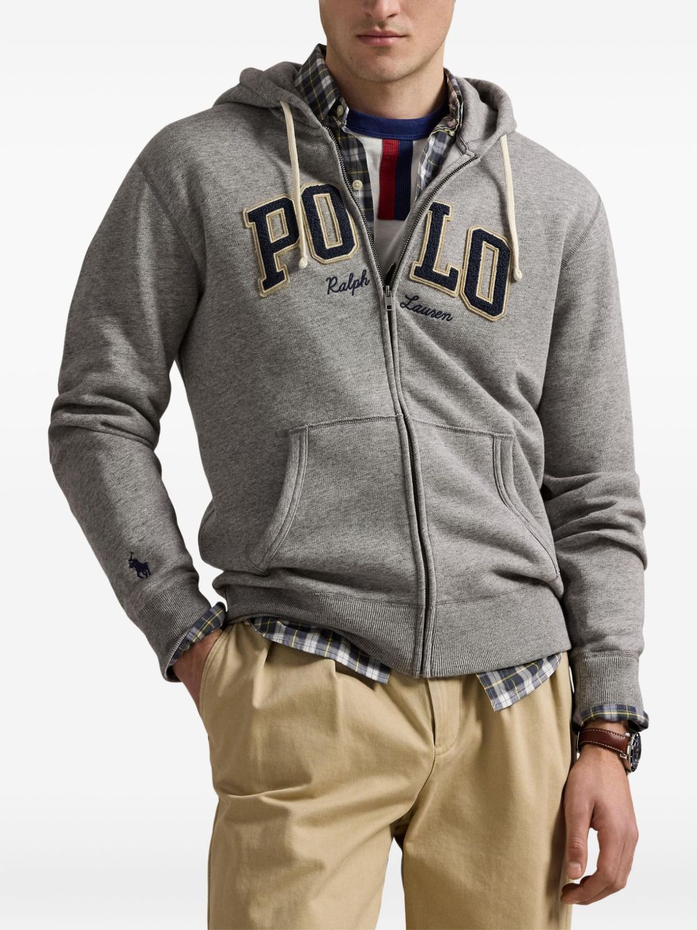 POLO  Men's Zip-Up Hoodie with Drawstring Hood and Appliqué-OSI