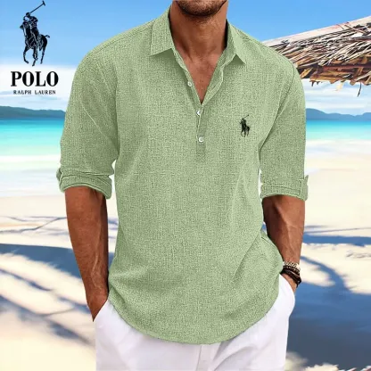 Men's Lapel Beach Long Sleeve Shirt-OSI