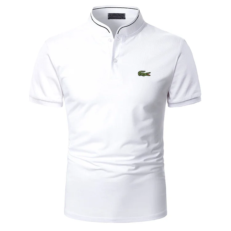 Men's Solid Color Short Sleeve Polo Shirt-OSI