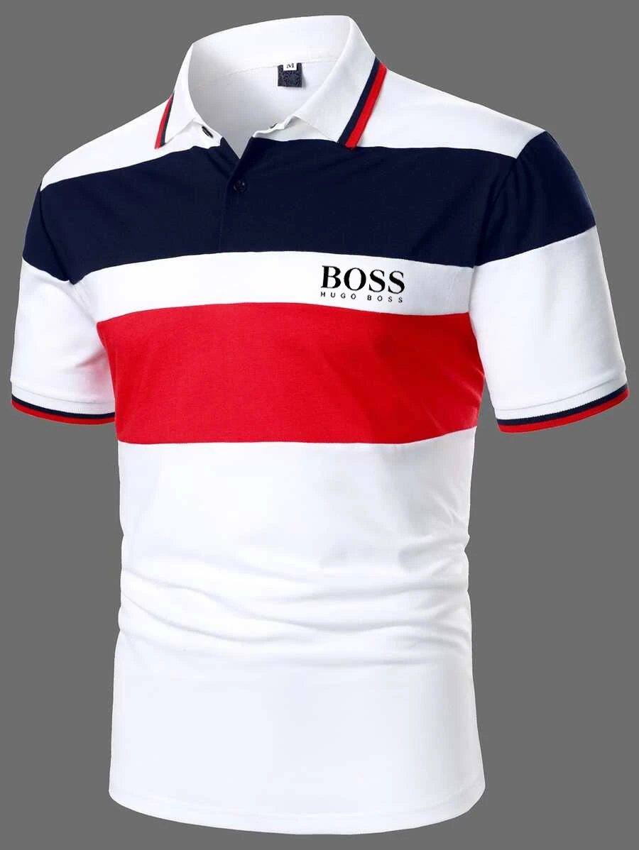 Men's color block casual short-sleeved polo shirt-OSI