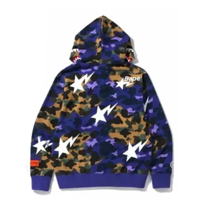 New  Camo Shark Zip Up Hoodie-OSI