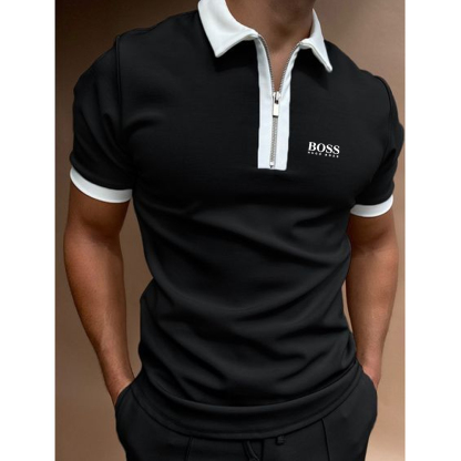 Color block men's casual short-sleeved polo shirt-OSI