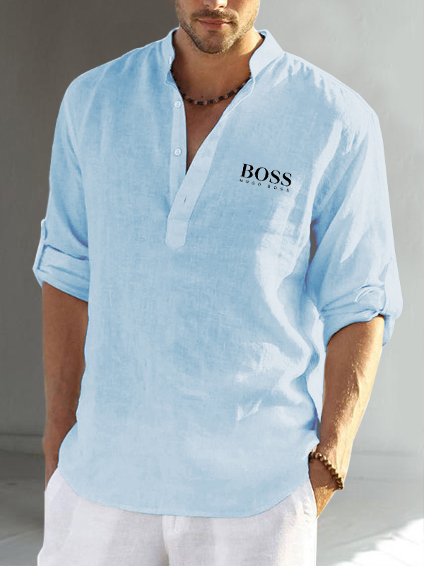 Cotton linen men's long sleeve casual shirt-OSI