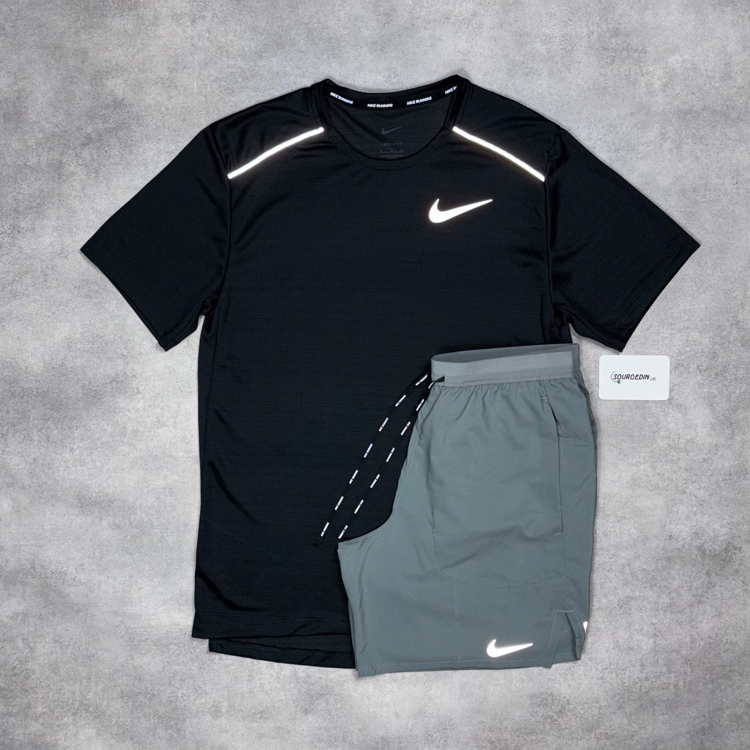Miler 1.0 T-Shirt Black & Grey/Black Flex Stride Short Set-OSI