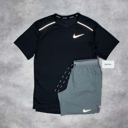 Miler 1.0 T-Shirt Black & Grey/Black Flex Stride Short Set-OSI