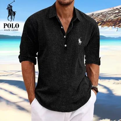 Men's Lapel Beach Long Sleeve Shirt-OSI