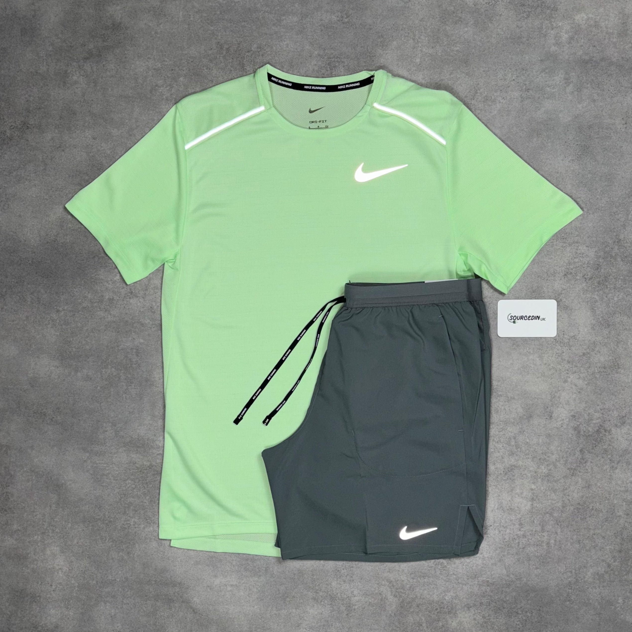 Miler T-Shirt Vapour Gren & Grey/Black 7" Challenger/Flex Short Set-OSI