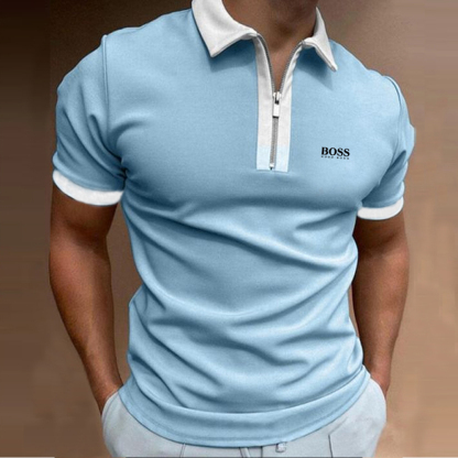Color block men's casual short-sleeved polo shirt-OSI