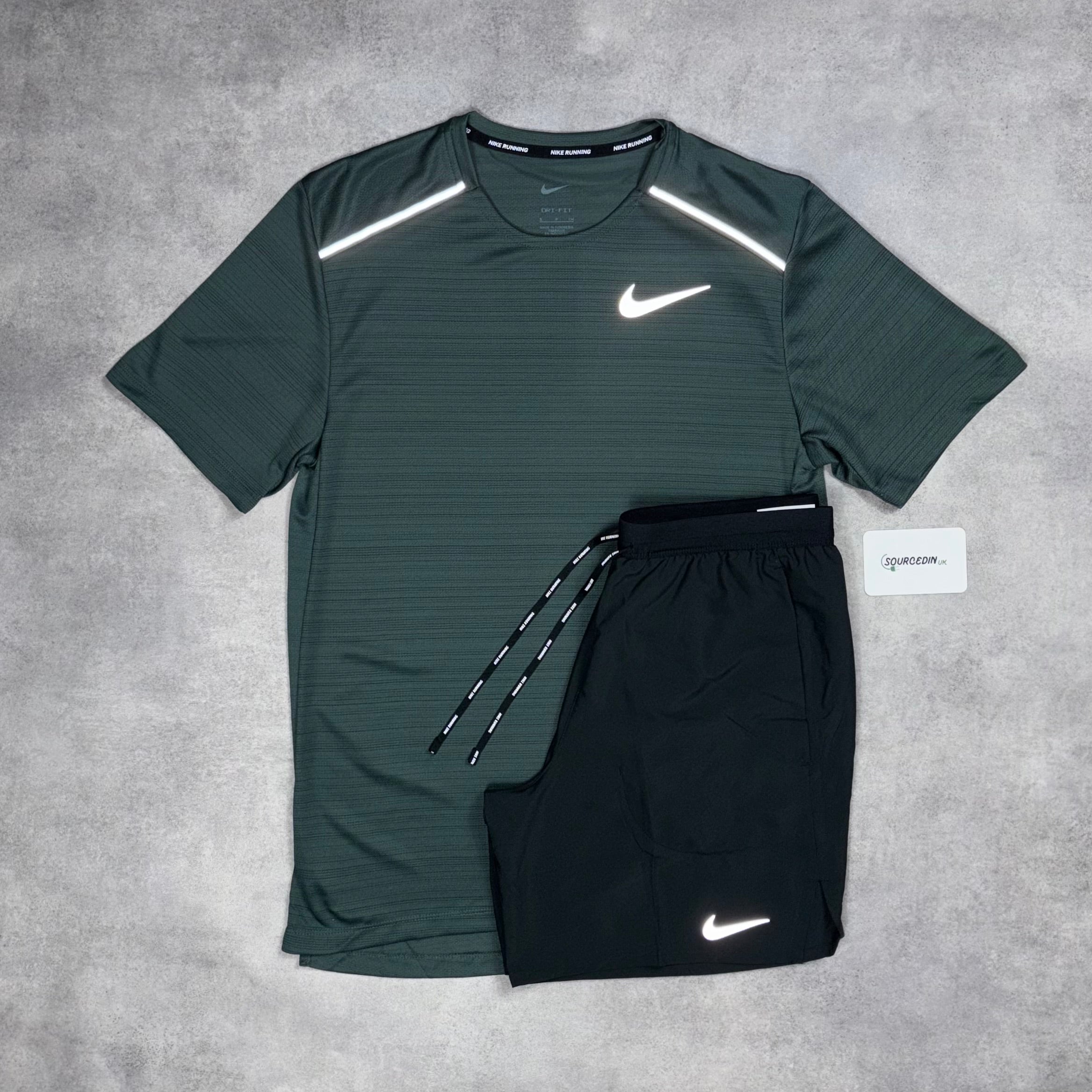 Miler T-Shirt Vintage Green & Grey/Black 7" Flex/Challenger Short Set-OSI