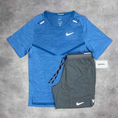 Techknit T-Shirt Star Blue & Grey/Black 7” Flex Short Set-OSI