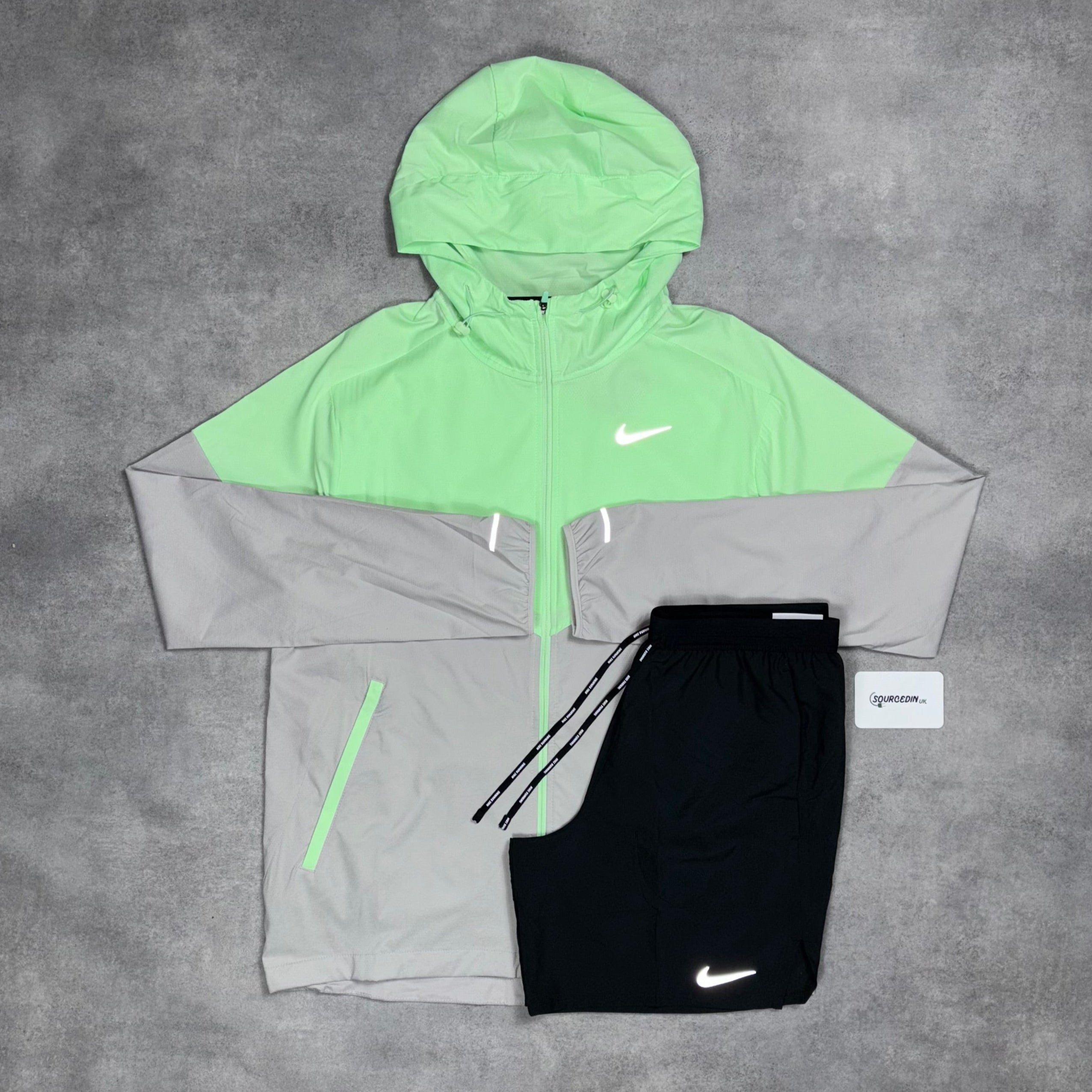 Uv Windrunner Jacket Vapour Green & Black/Grey 7” Flex Stride Short Set-OSI