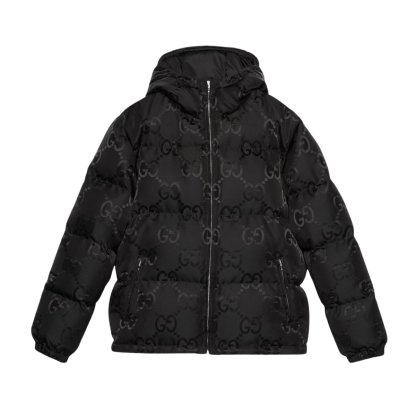 Gucci Hooded Down Jacket Black Canvas
