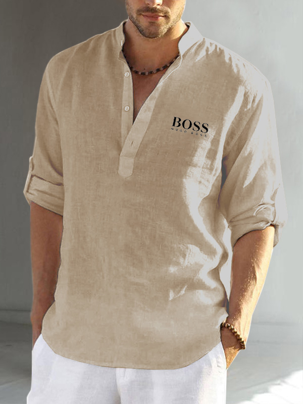 Cotton linen men's long sleeve casual shirt-OSI