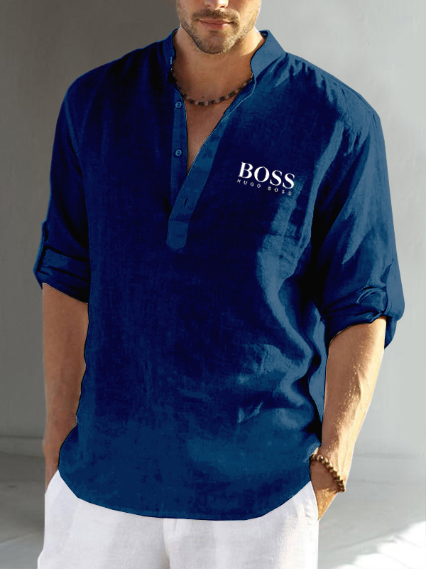Cotton linen men's long sleeve casual shirt-OSI
