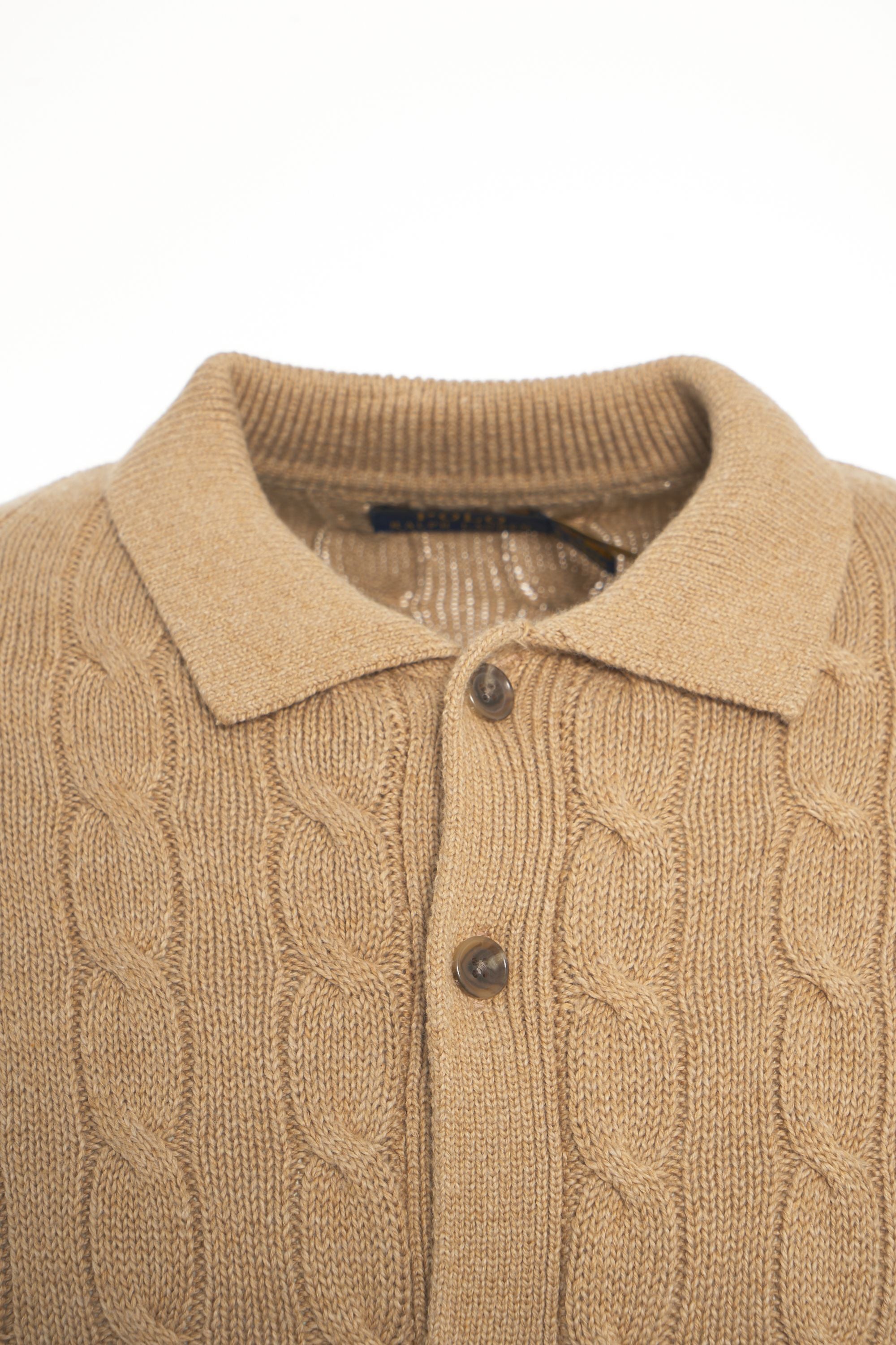 POLO  Men's Classic Cable Knit Cardigan with Polo Collar-OSI