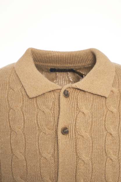 POLO  Men's Classic Cable Knit Cardigan with Polo Collar-OSI