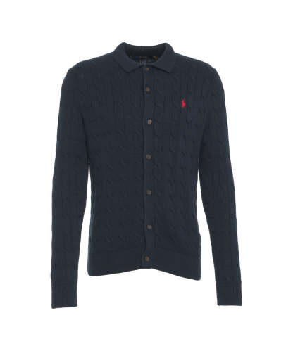 POLO  Classic Cable Knit Cardigan with Embroidered Logo for Men-OSI