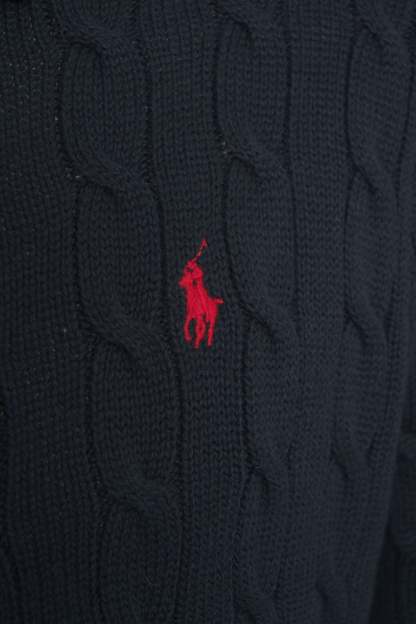 POLO  Classic Cable Knit Cardigan with Embroidered Logo for Men-OSI