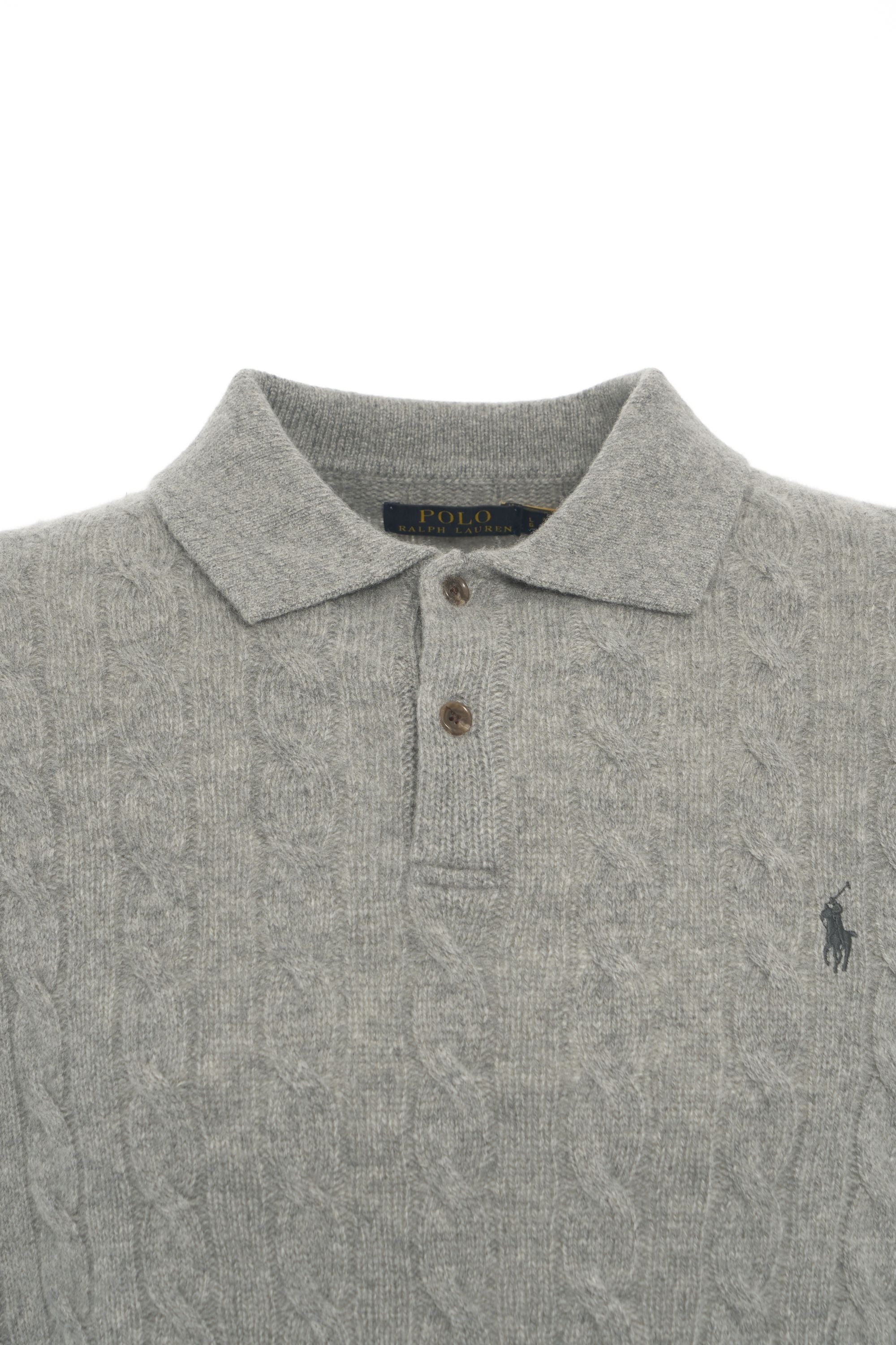 POLO  Cable Knit Pullover with Polo Collar for Men-OSI