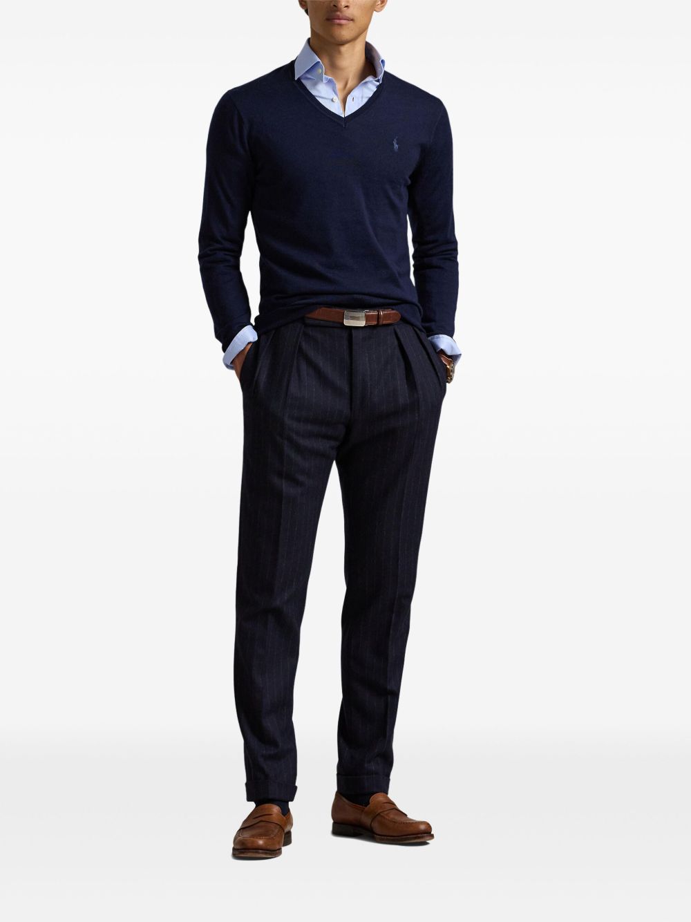 POLO  Men's Luxurious Wool V-Neck Sweater-OSI