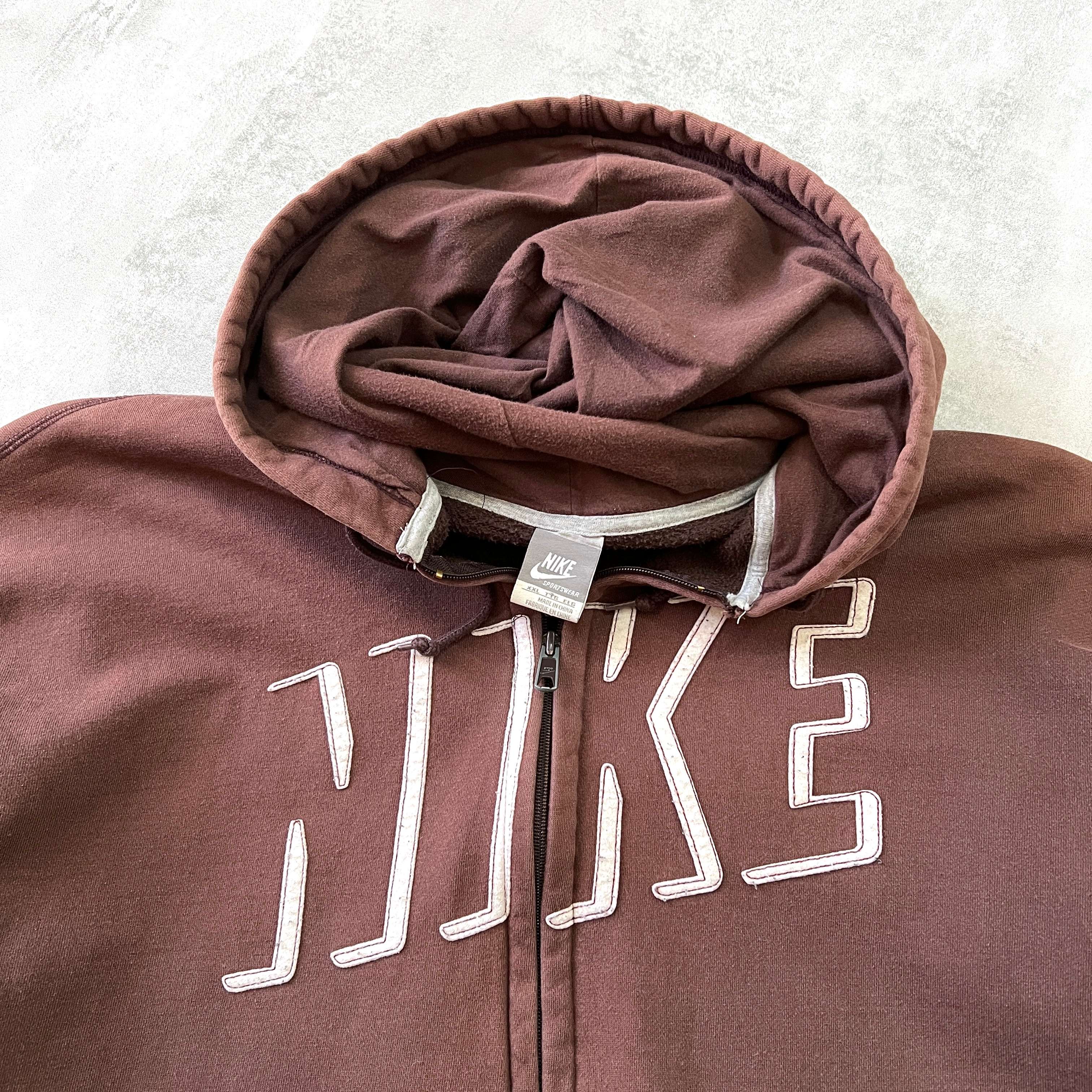RARE 2000s zip heavyweight embroidered BROWN hoodie-OSI