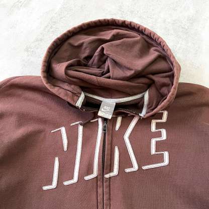 RARE 2000s zip heavyweight embroidered BROWN hoodie-OSI