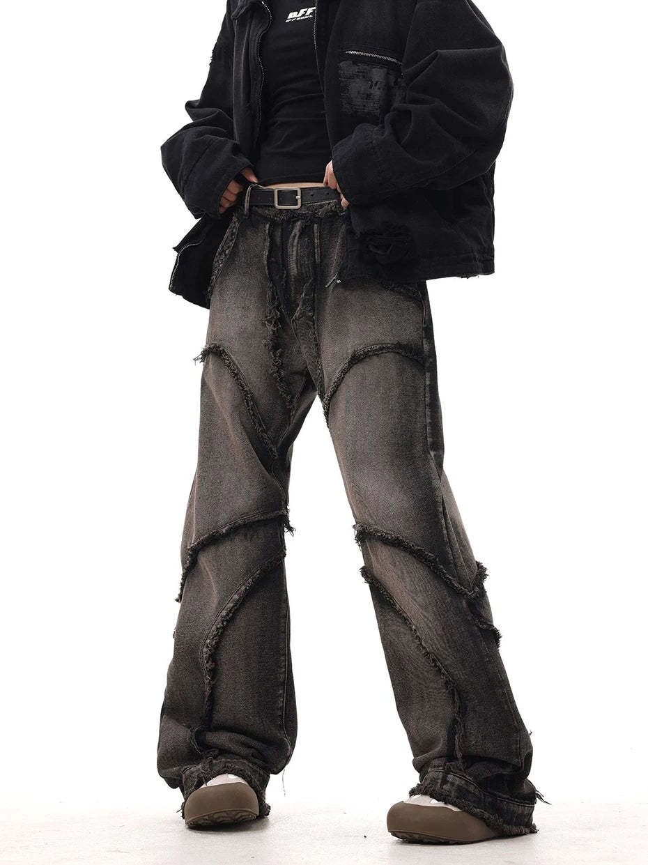 Crisscross Stitch Baggy Jeans-OSI