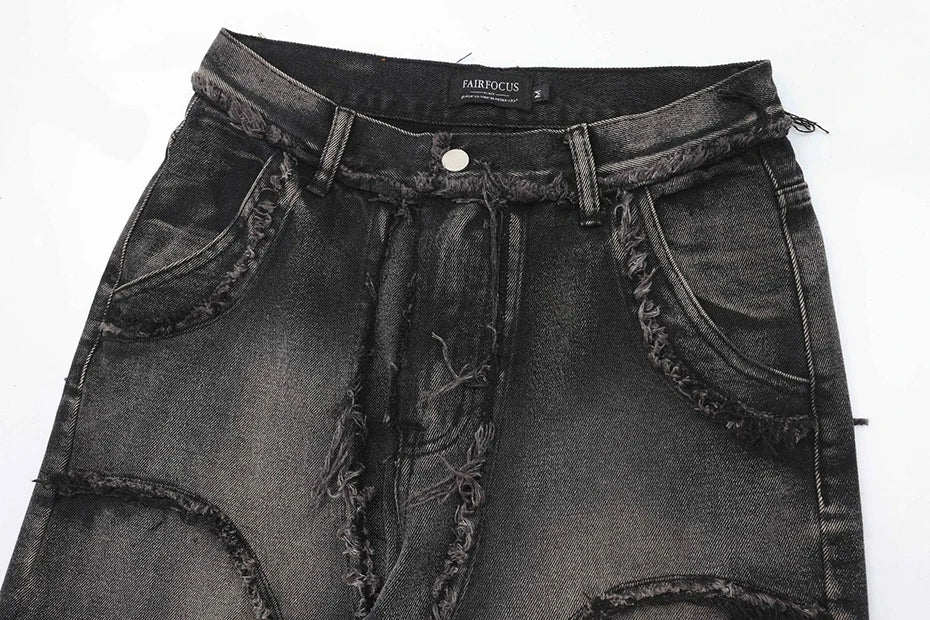 Crisscross Stitch Baggy Jeans-OSI