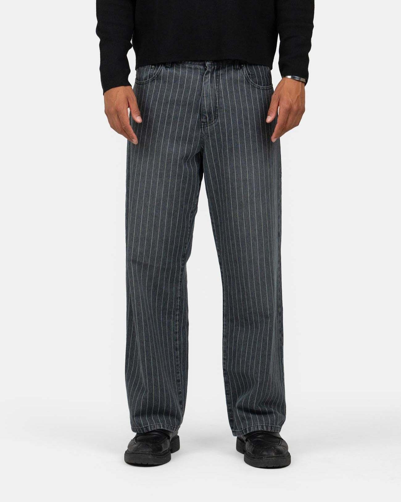 Baggy Denim Jeans Washed Pinstripe-OSI