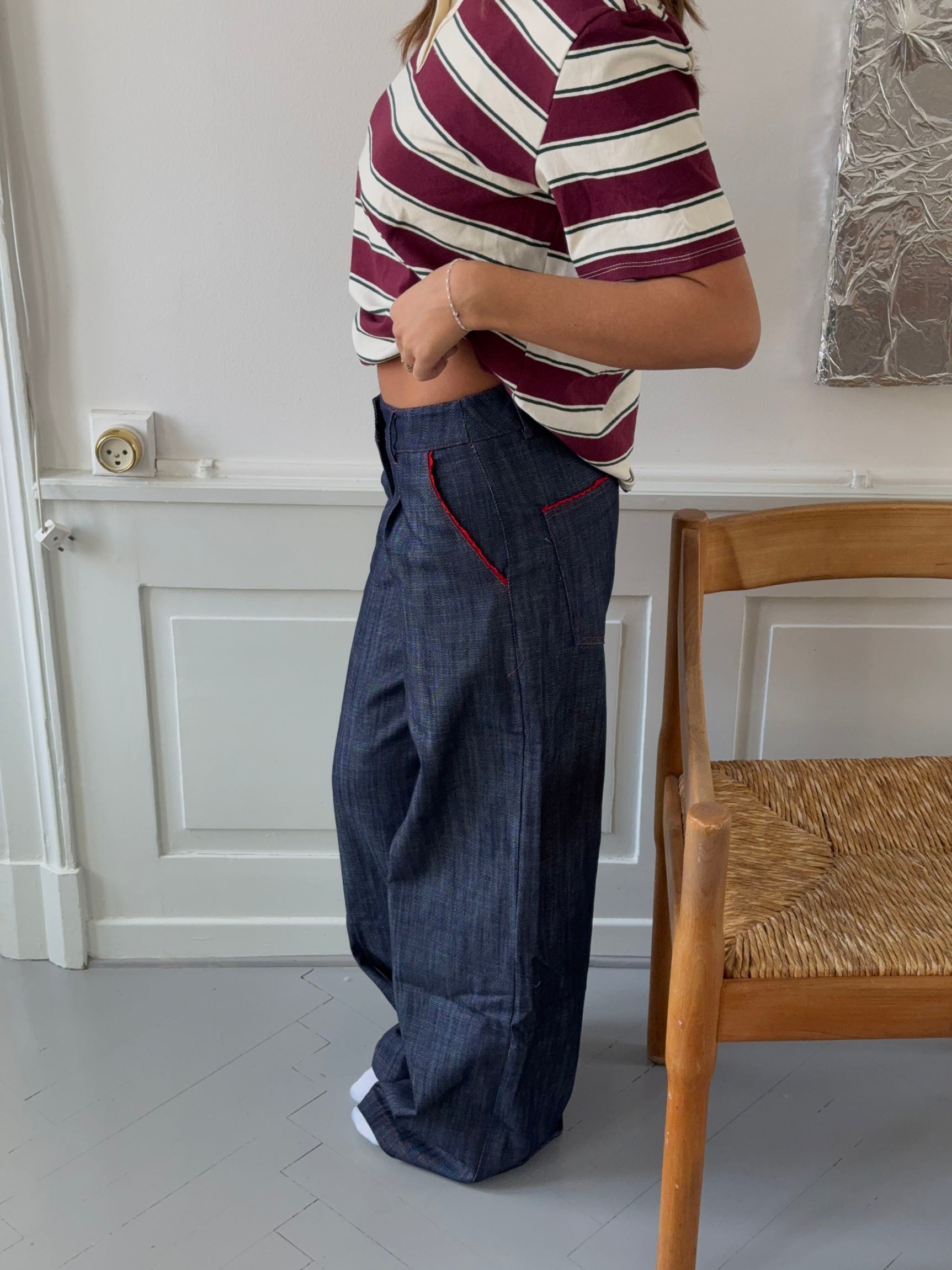 Astrid pants with details - Navy/red-OSI