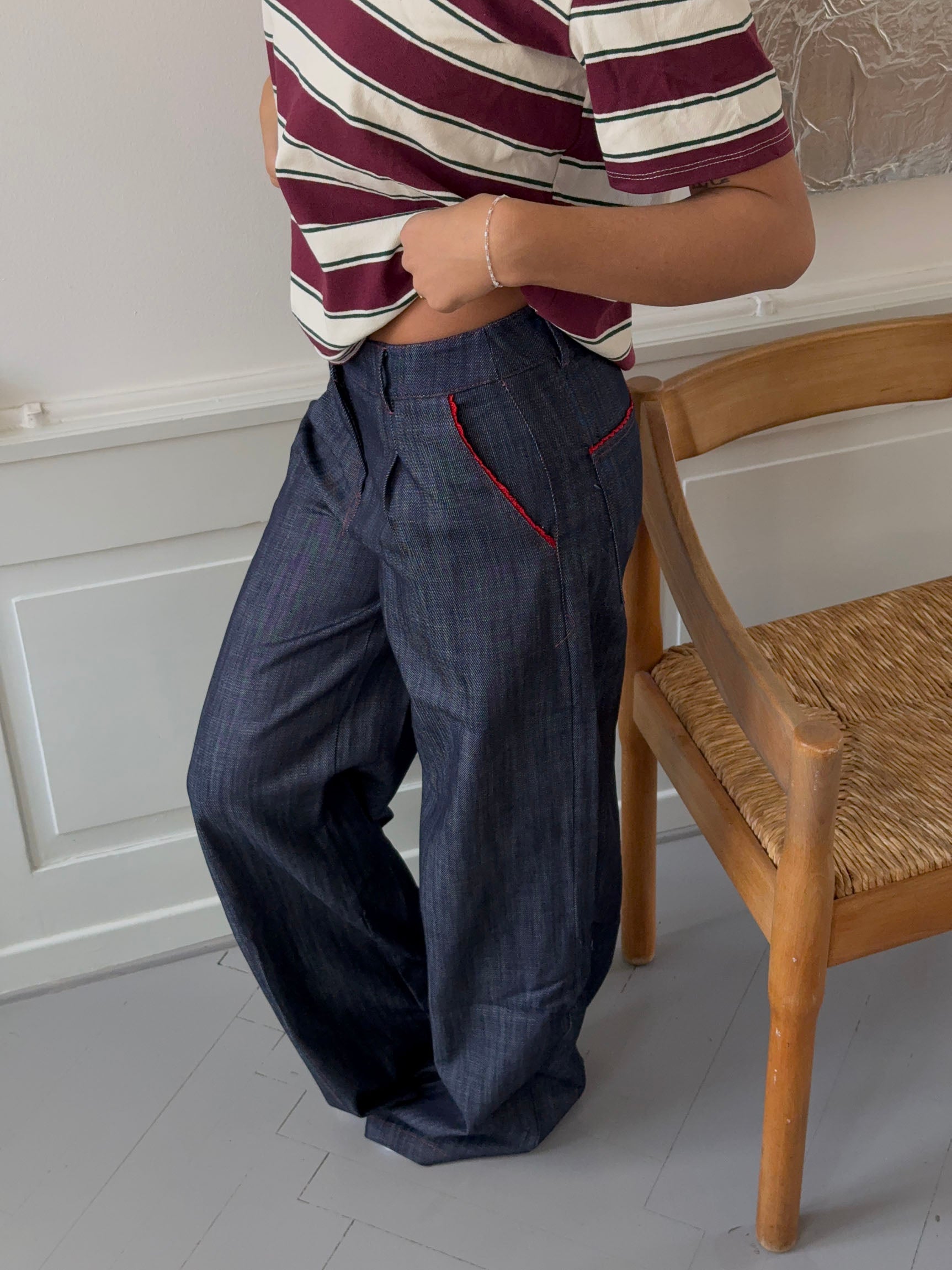 Astrid pants with details - Navy/red-OSI