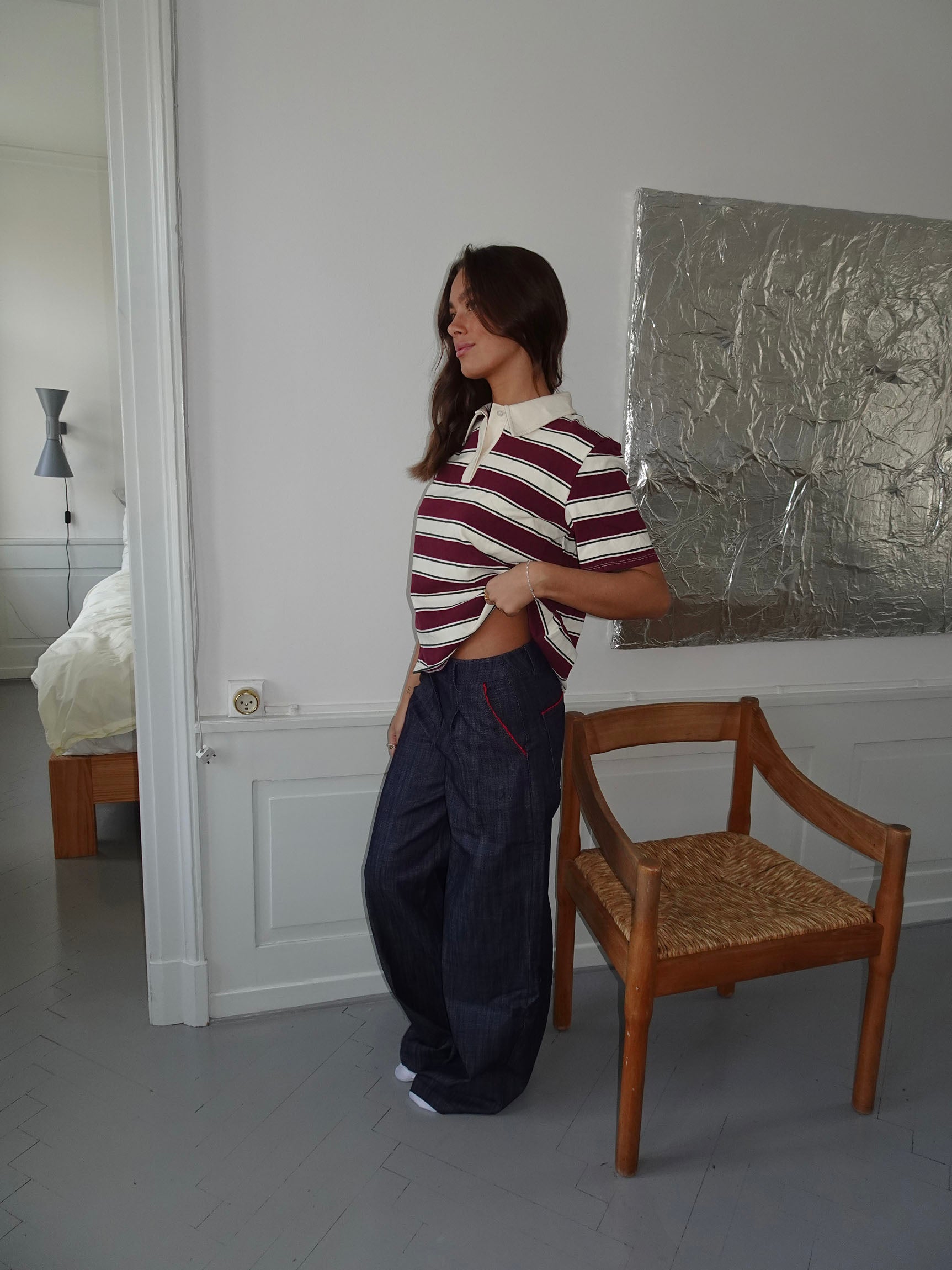 Astrid pants with details - Navy/red-OSI