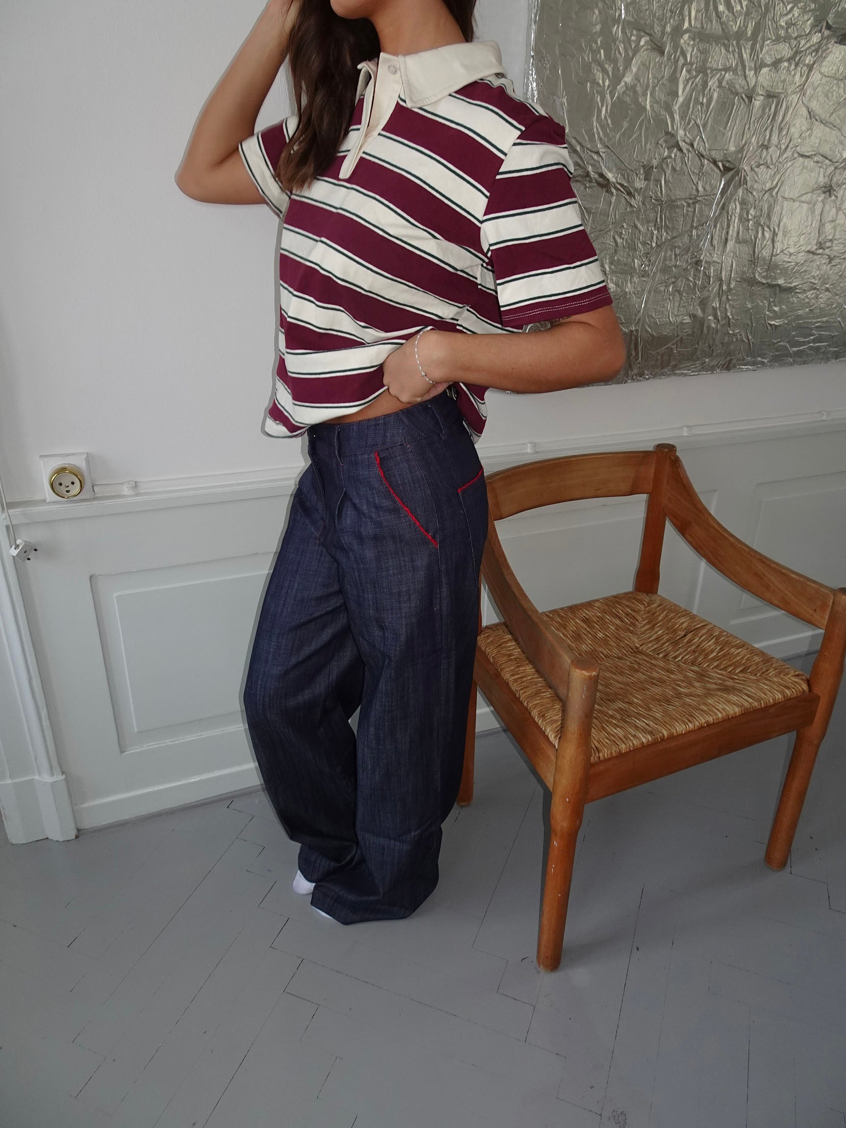 Astrid pants with details - Navy/red-OSI