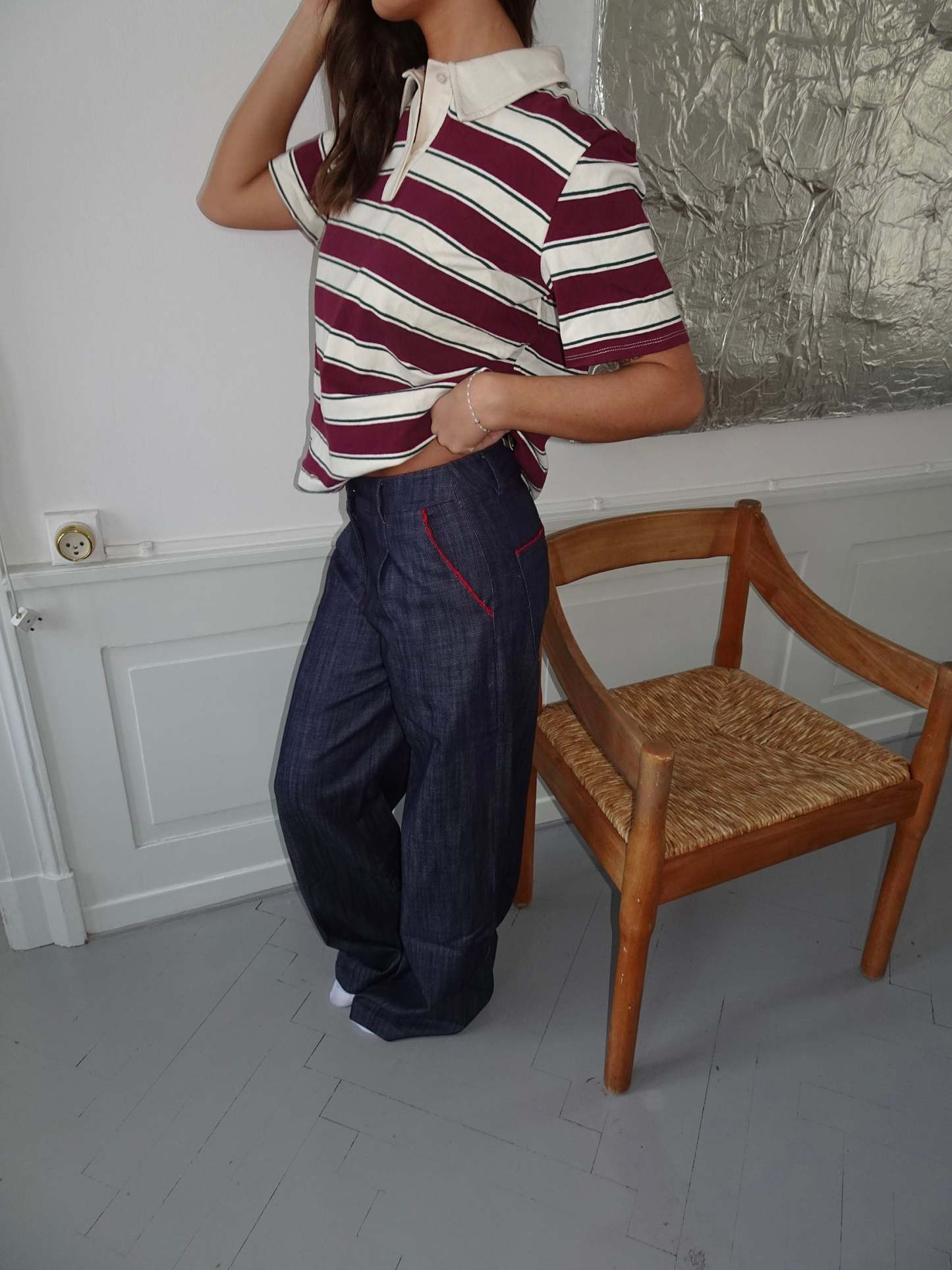 Astrid pants with details - Navy/red-OSI