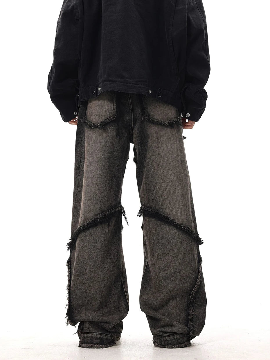 Crisscross Stitch Baggy Jeans-OSI