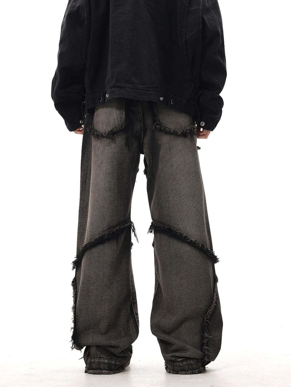 Crisscross Stitch Baggy Jeans-OSI