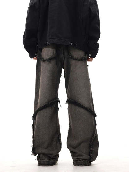 Crisscross Stitch Baggy Jeans-OSI